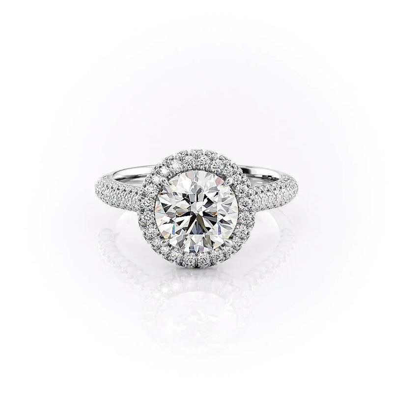 Triple Row Pave Halo Engagement Ring