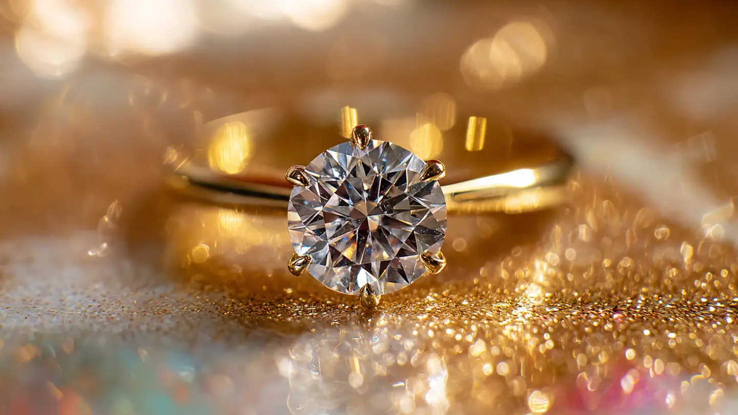 1.5 carat lab grown diamond engagement ring with 14k gold band.